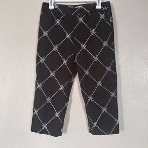 LOFT Ann Taylor Petites Brown & White Embroidery Cropped Pants Womens 6P